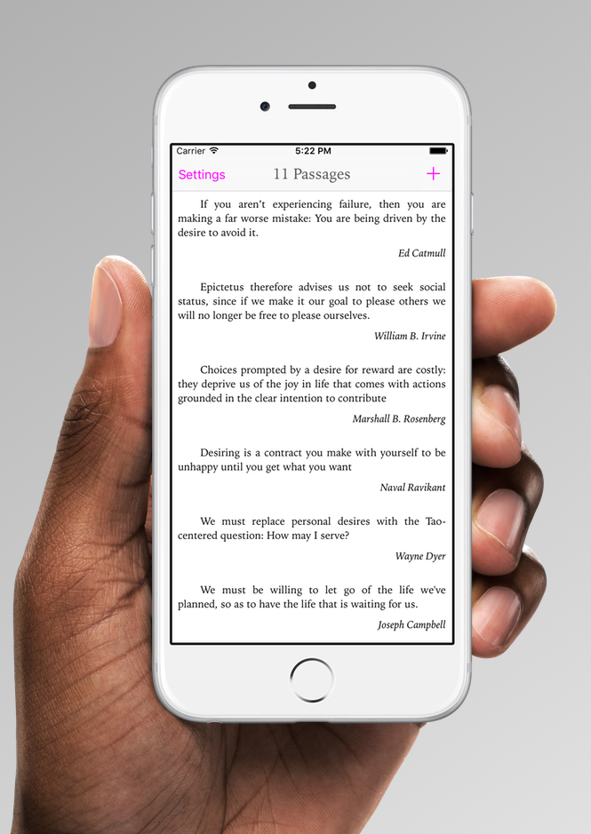The Passages app for iPhone in use