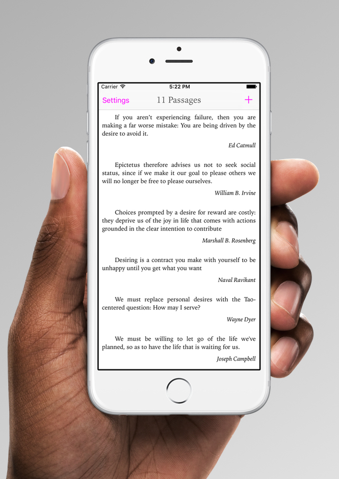 The Passages app for iPhone in use